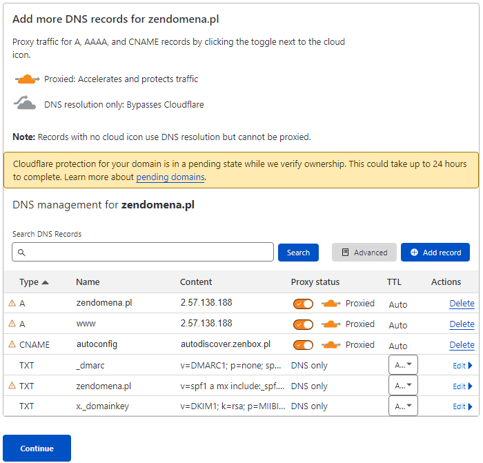 Konfiguracja strefy DNS